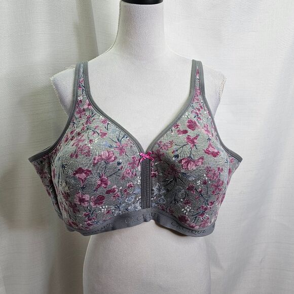 Cacique Gray and Pink Floral Lightly Lined No Wire Bra Size 52C - Picture 1 of 9